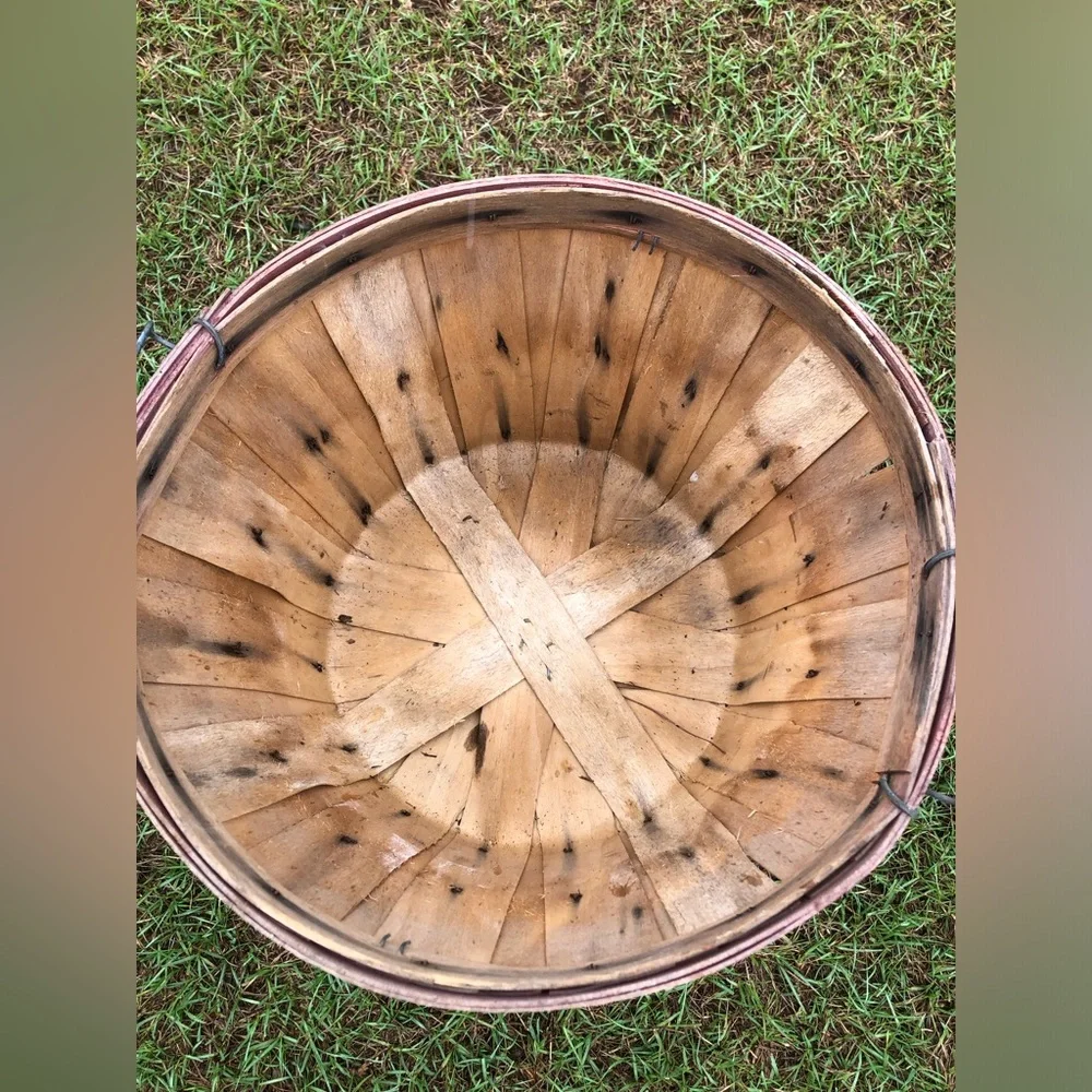 Wood Bushel Basket Vintage Primitive Handles Apple Peach Farmhouse Set Of 2